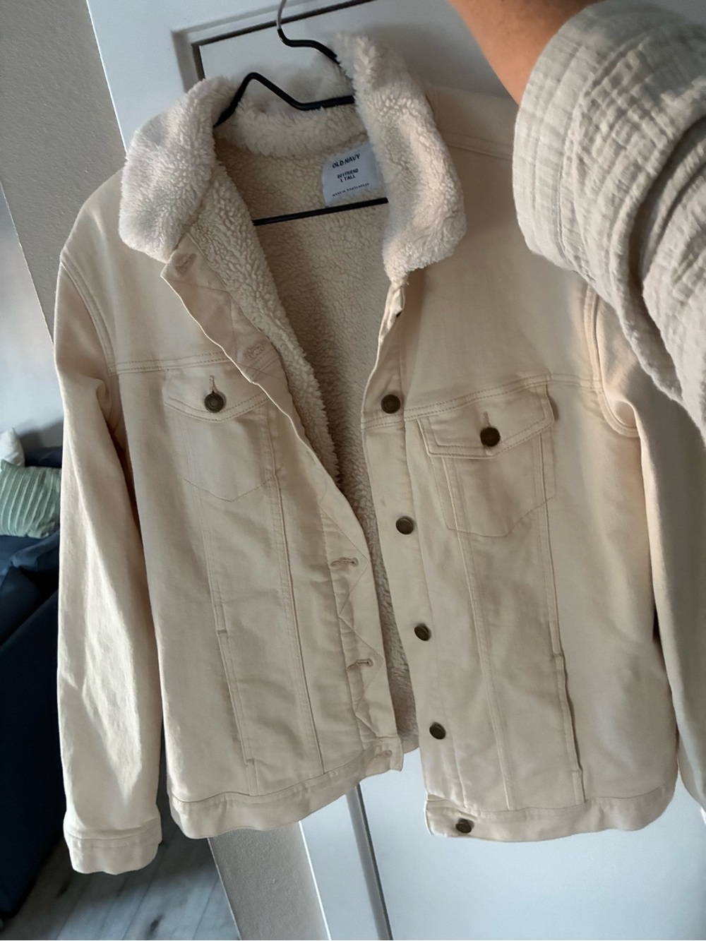 Cream Sherpa-Lined Denim Jacket - Tall